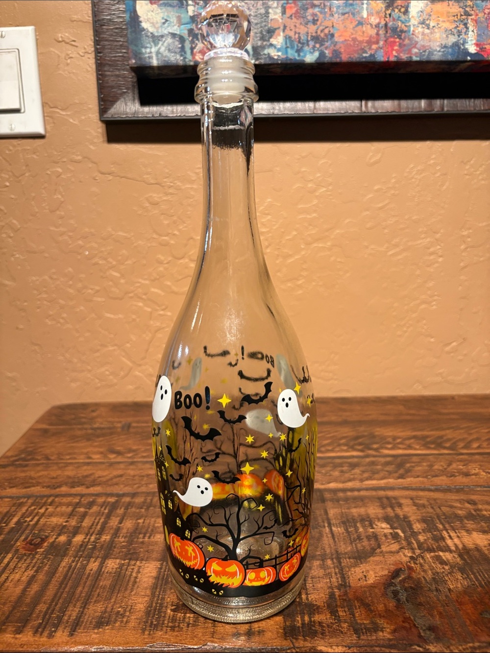 Halloween Glass Bottle Décor - Clear Ghost & Pumpkin Design